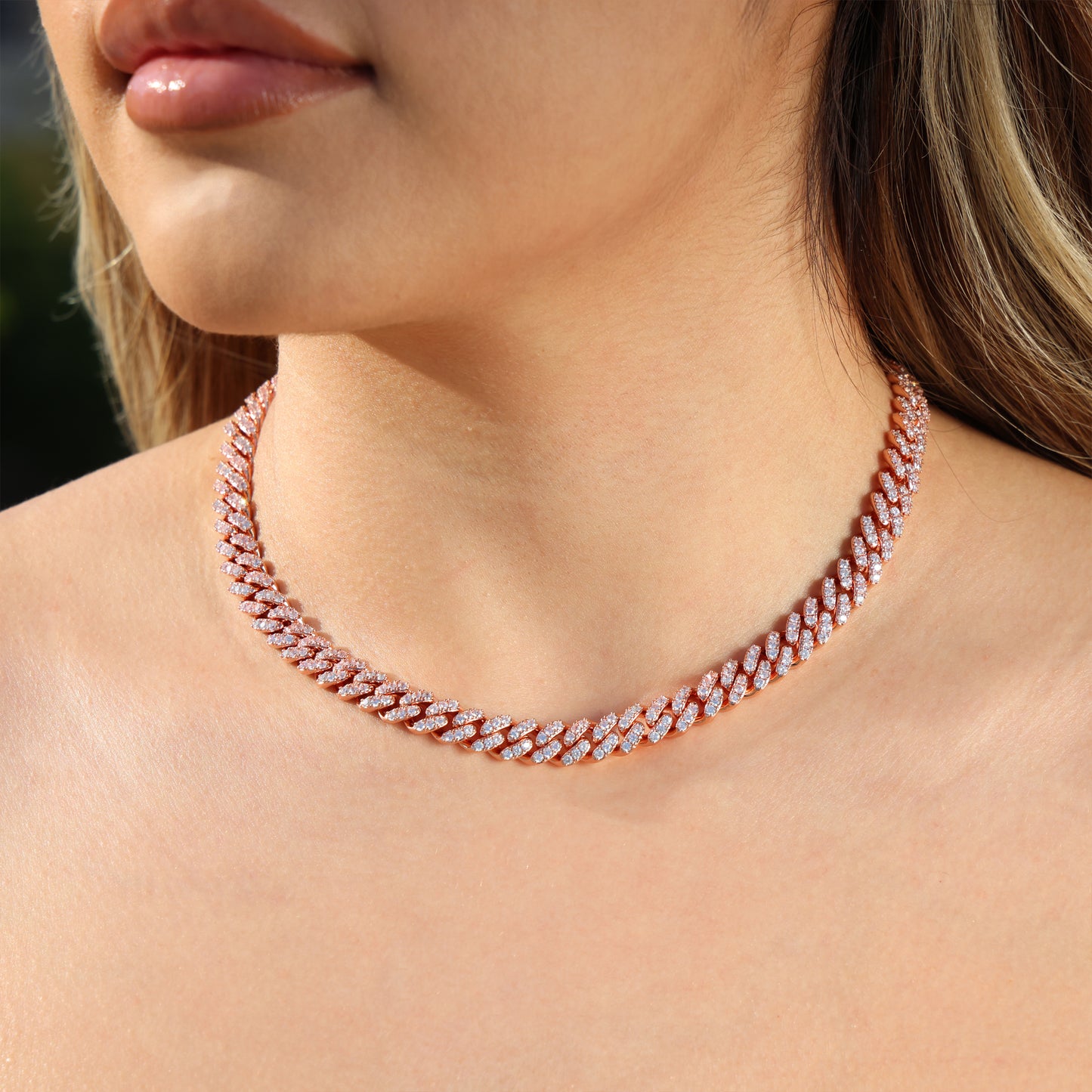 8mm Iced out Cuban Necklace - Rose Gold