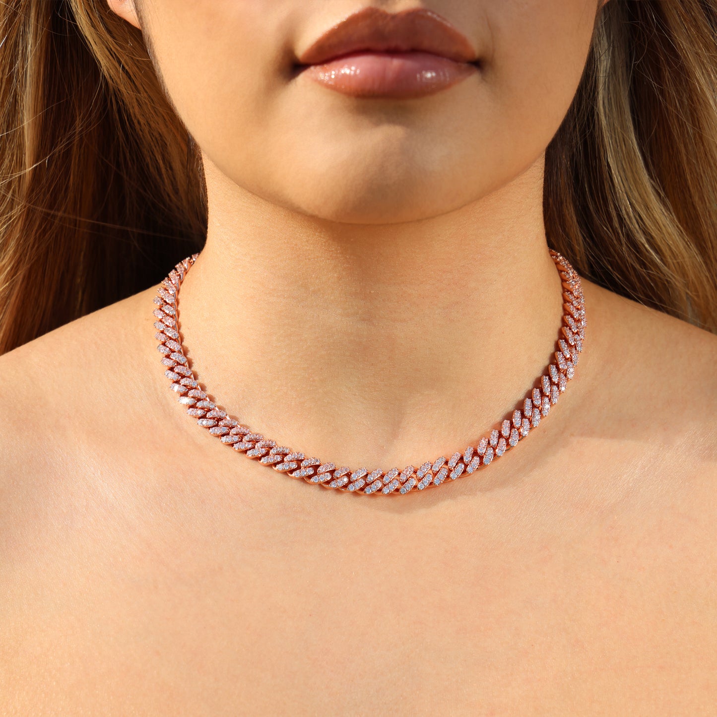 8mm Iced out Cuban Necklace - Rose Gold