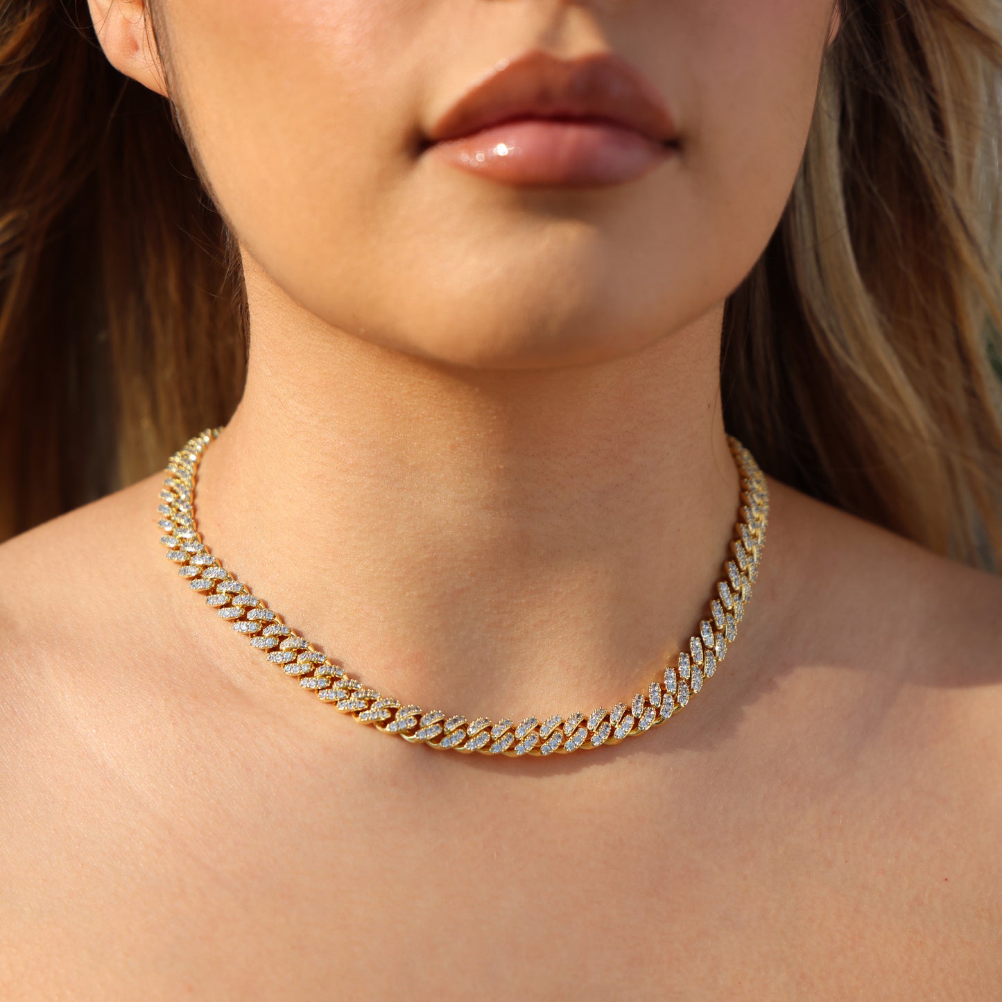 8mm Iced out Cuban Necklace - Gold