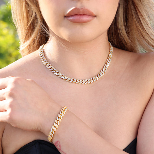 8mm Iced Out Cuban Necklace + Bracelet Bundle - Gold
