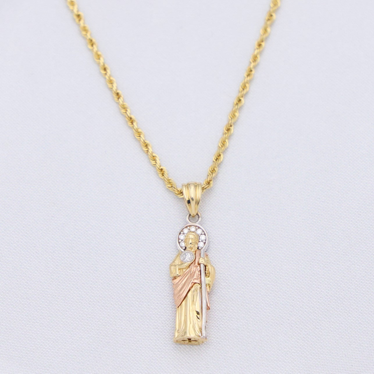Small 3D San Judas 3 - Tone Pendant - 14k Gold