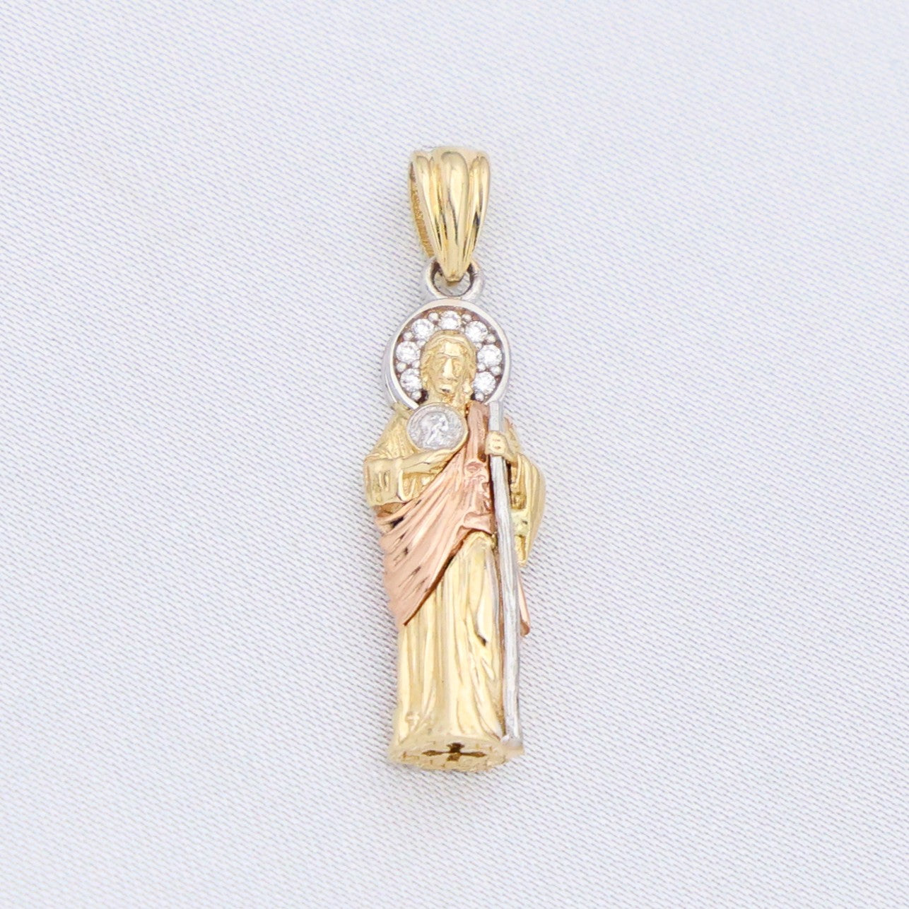 Small 3D San Judas 3 - Tone Pendant - 14k Gold