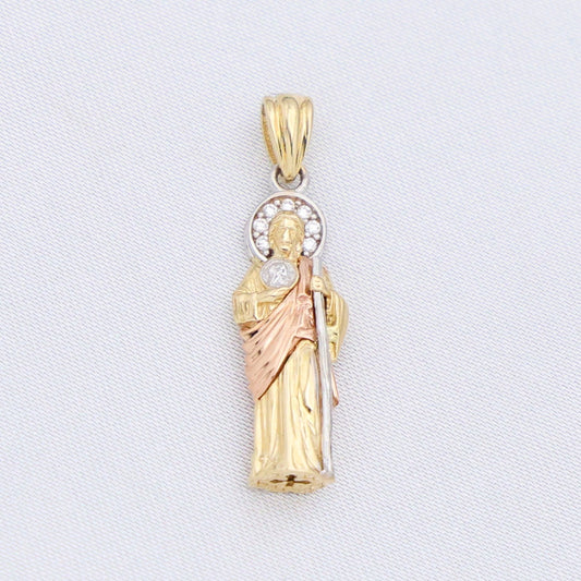 Small 3D San Judas 3 - Tone Pendant - 14k Gold