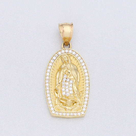 Iced Virgin Mary Pendant - 14k Gold