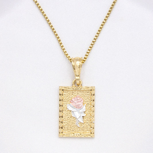 Rose Frame 3 Tone Necklace - Gold