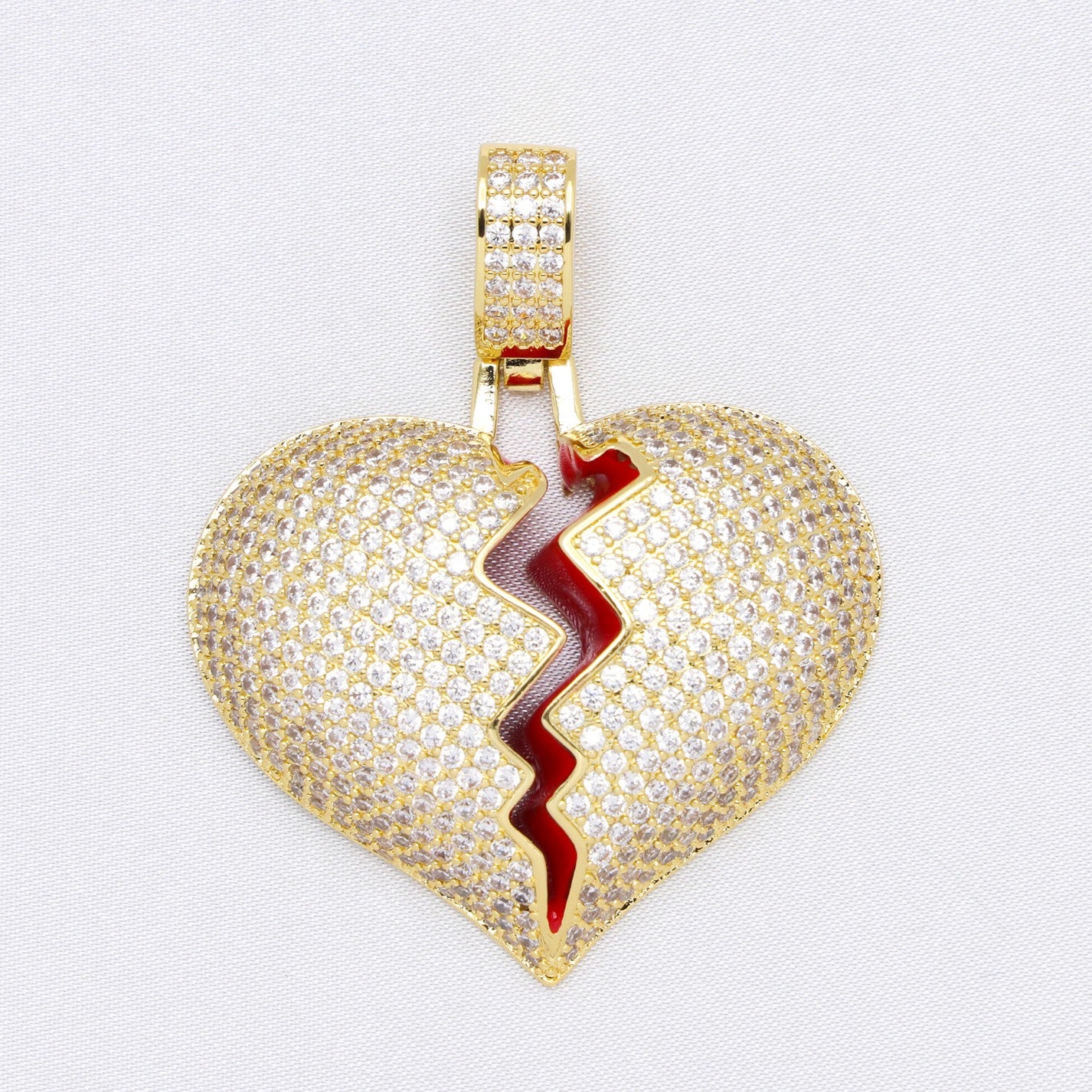 Iced Broken Heart Pendant - Gold