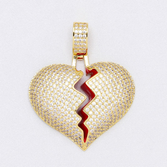 Iced Broken Heart Pendant - Gold