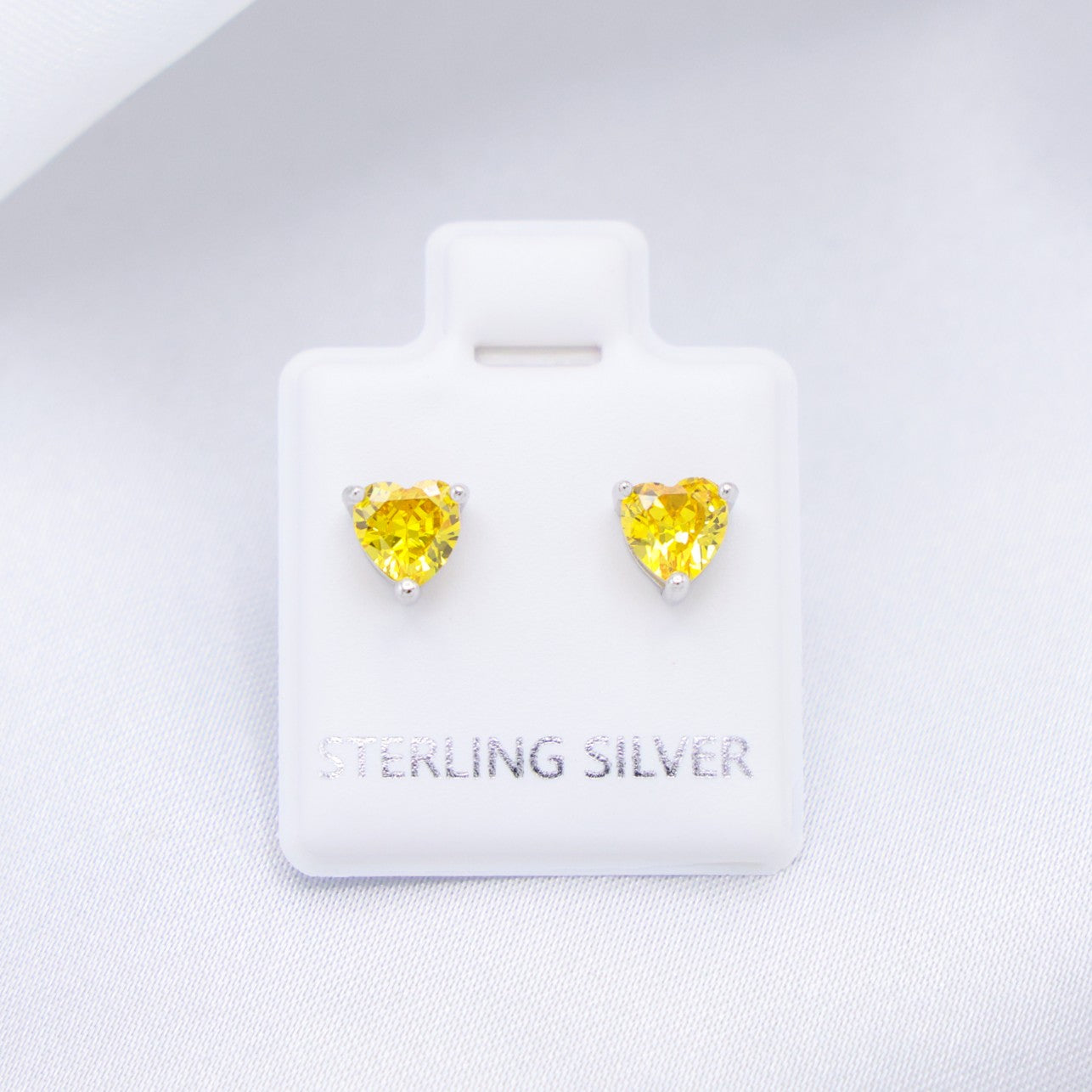 5mm Yellow Heart Cut Diamond Stud Earrings - 925 Silver