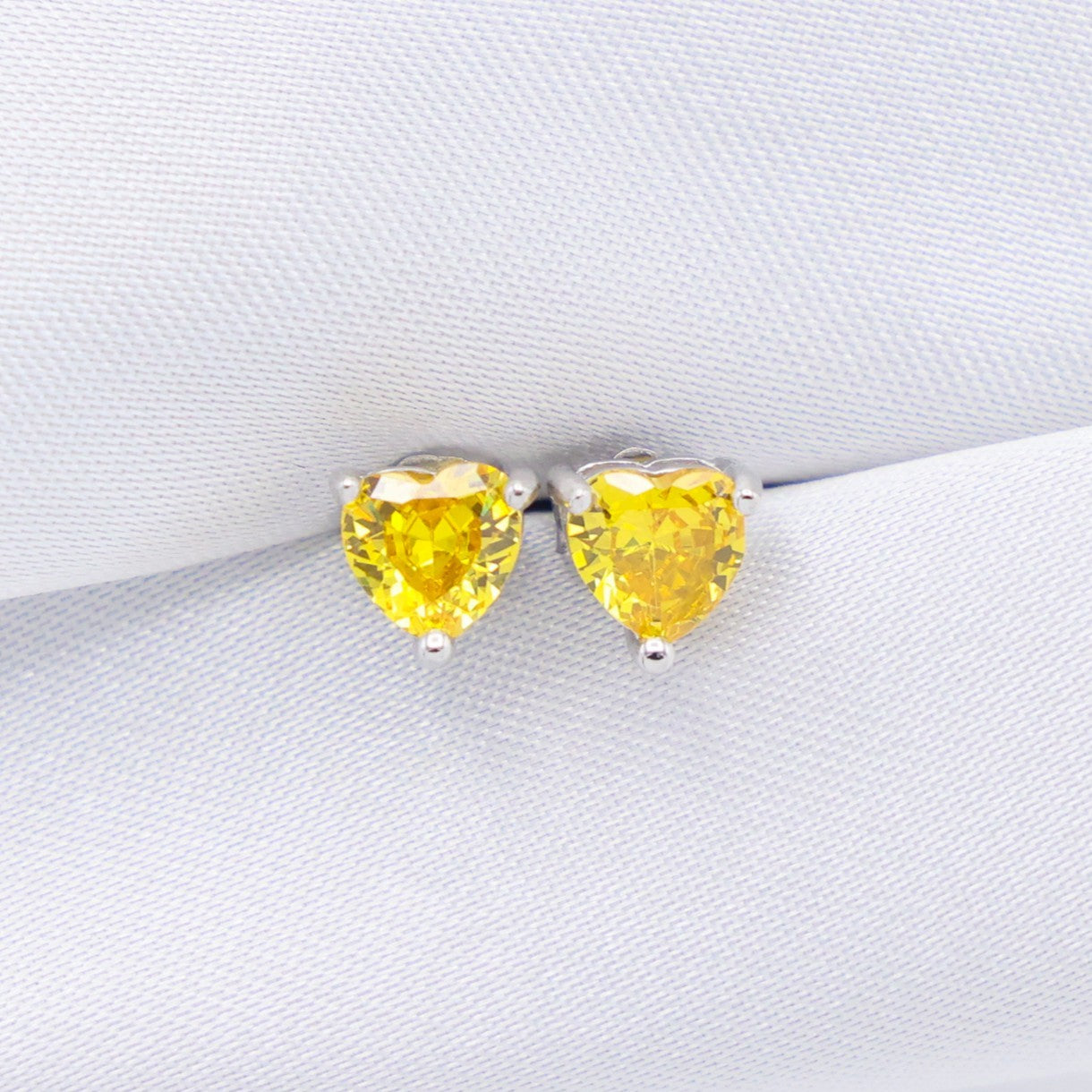 5mm Yellow Heart Cut Diamond Stud Earrings - 925 Silver