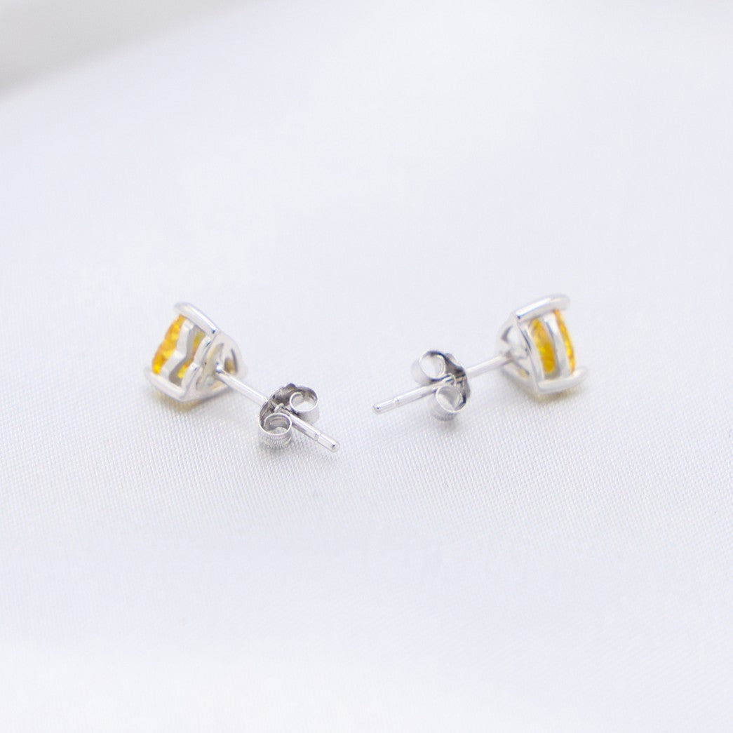 5mm Yellow Heart Cut Diamond Stud Earrings - 925 Silver