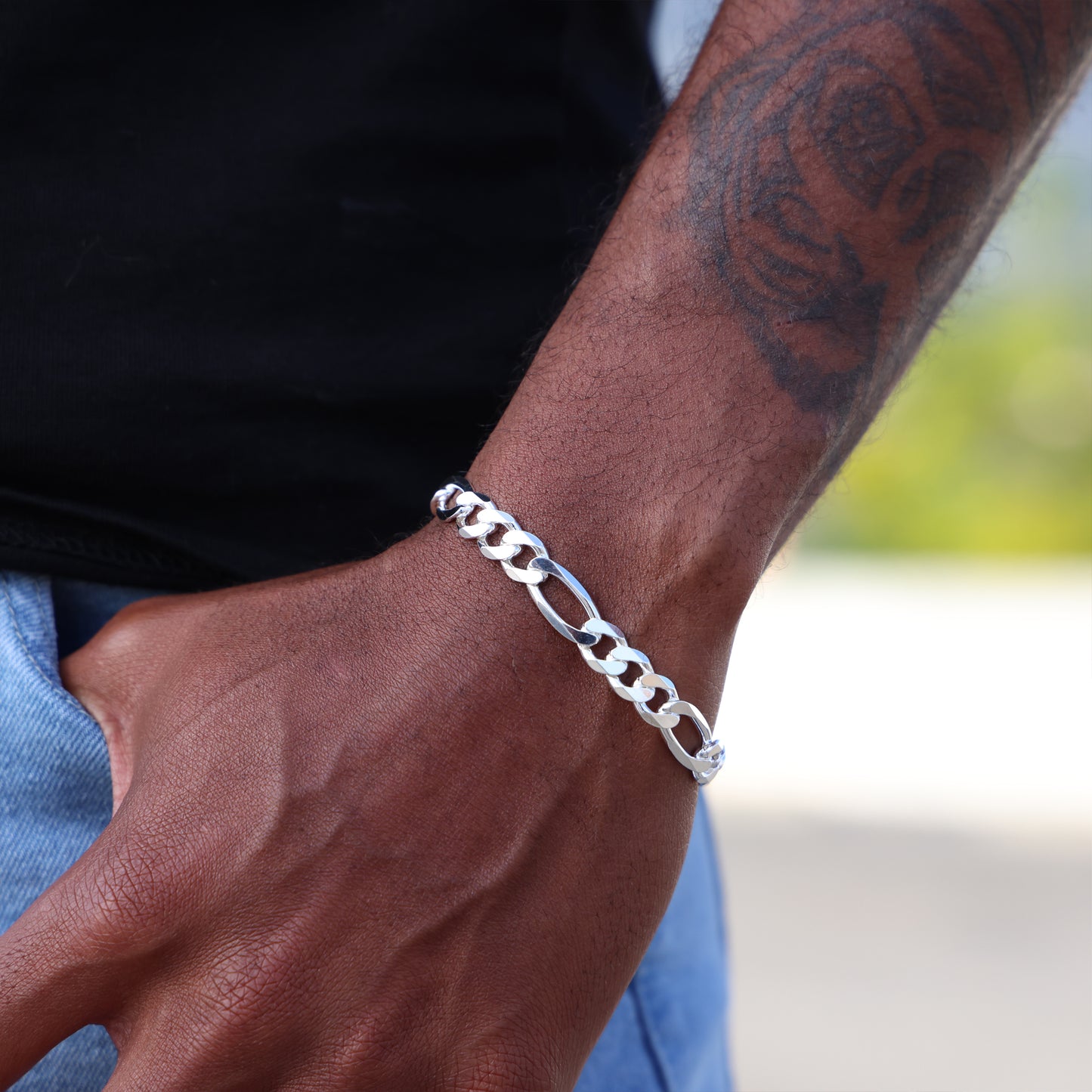 8mm Figaro Bracelet - 925 Silver