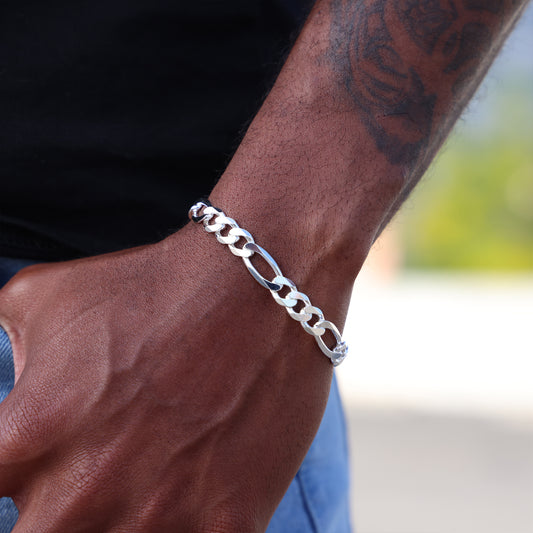 8mm Figaro Bracelet - 925 Silver