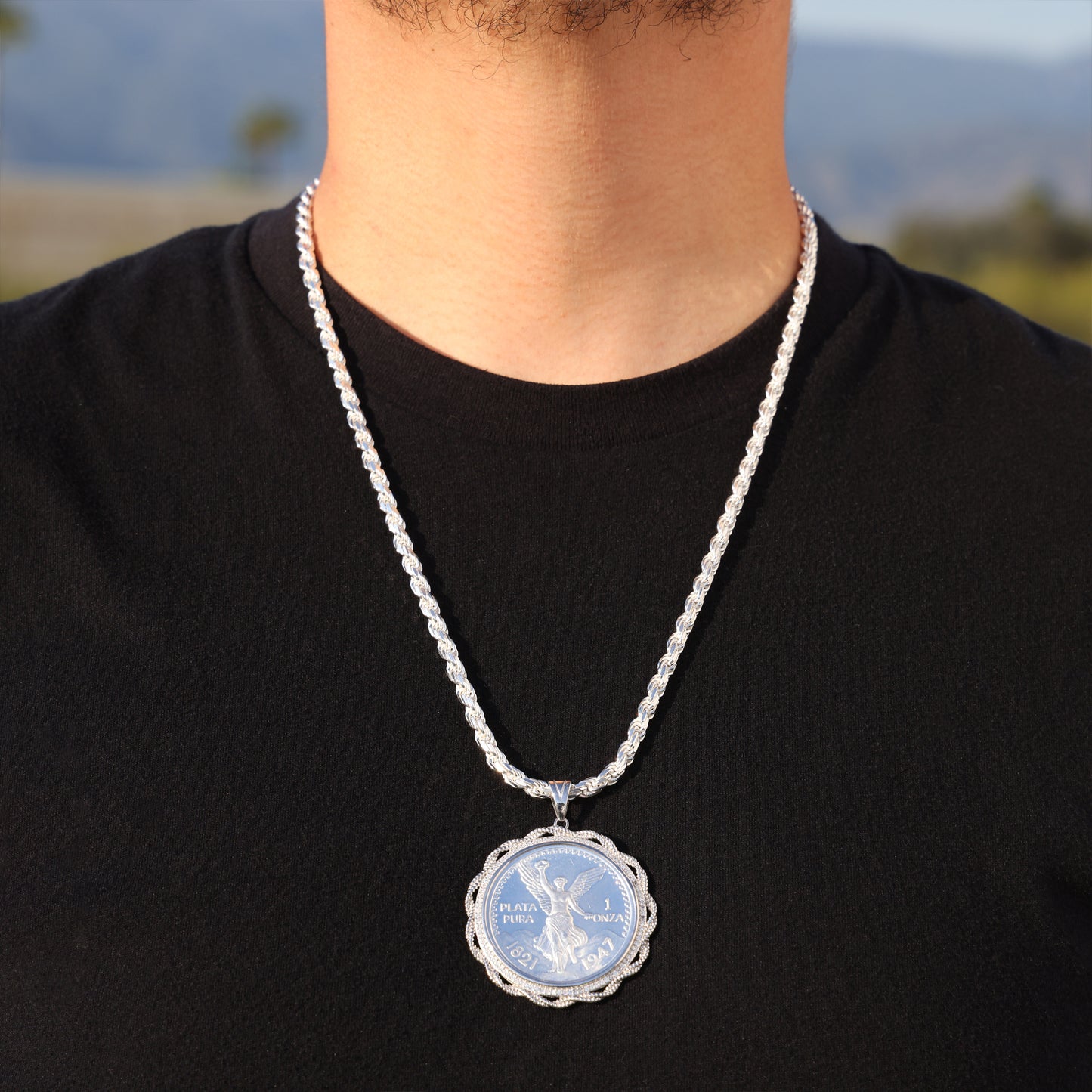 Iced Rope Centenario Pendant - 925 Silver