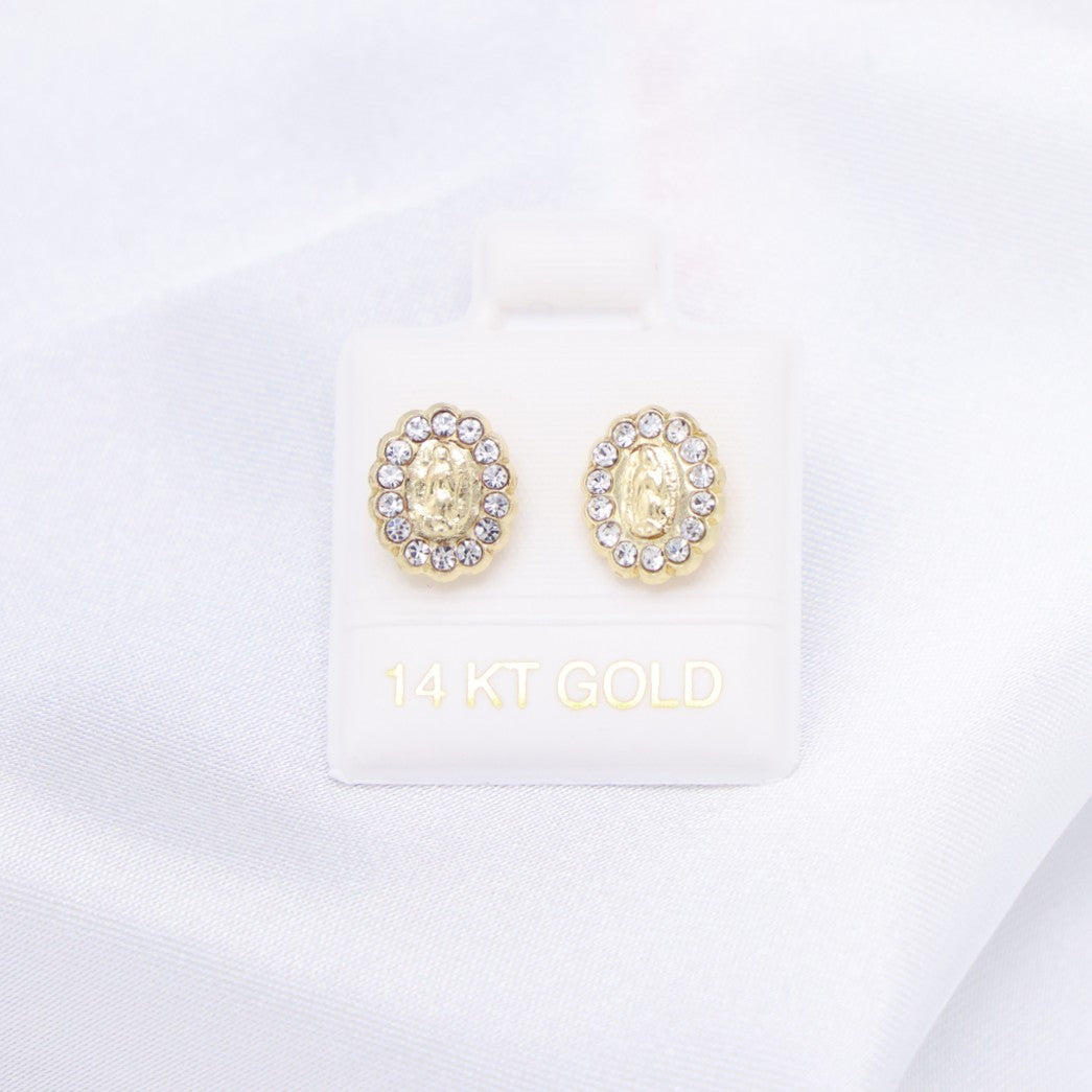 Iced Virgin Mary Earrings - 14k Gold