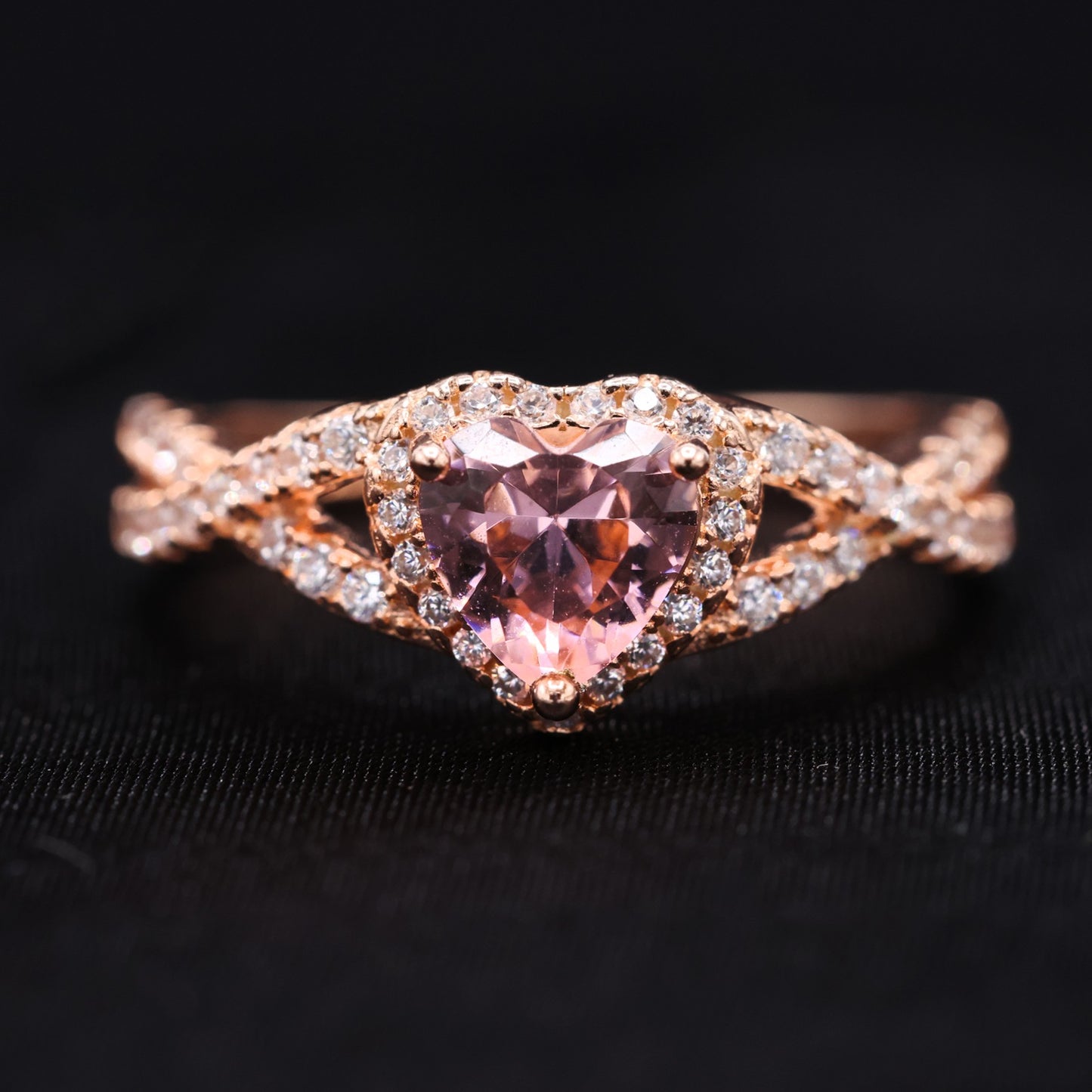 Pink Heart Infinity CZ Diamond Ring - Rose Gold over 925 Silver