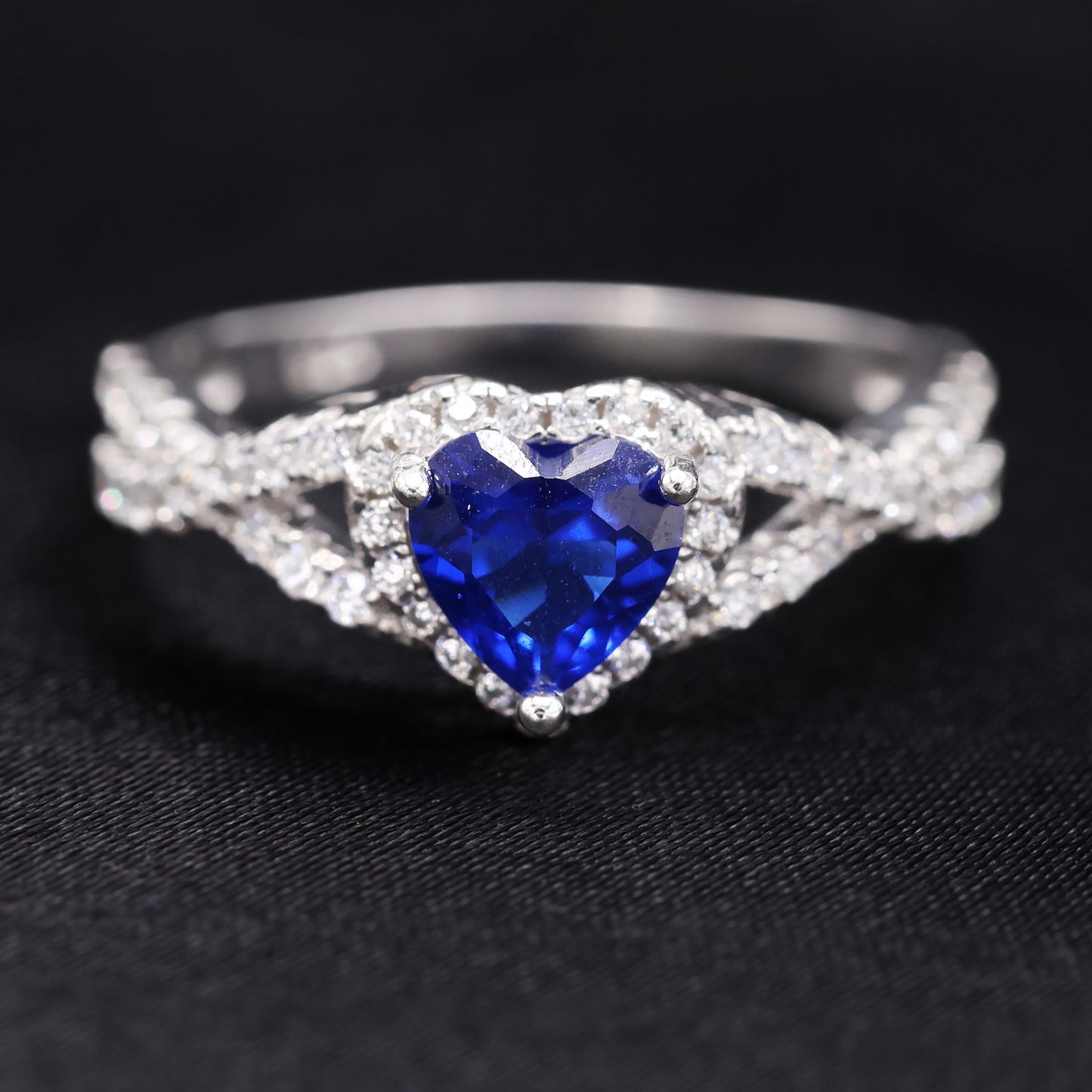 Blue Heart Infinity CZ Diamond Ring - 925 Silver