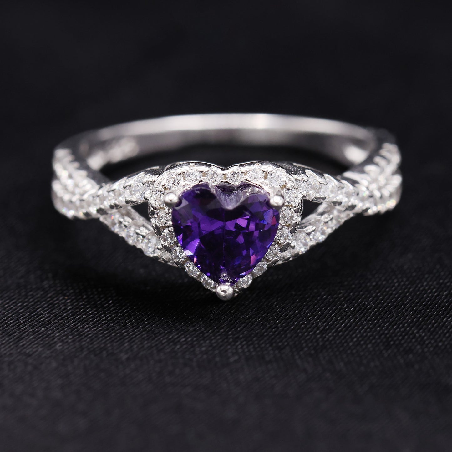 Purple Heart Infinity CZ Diamond Ring - 925 Silver