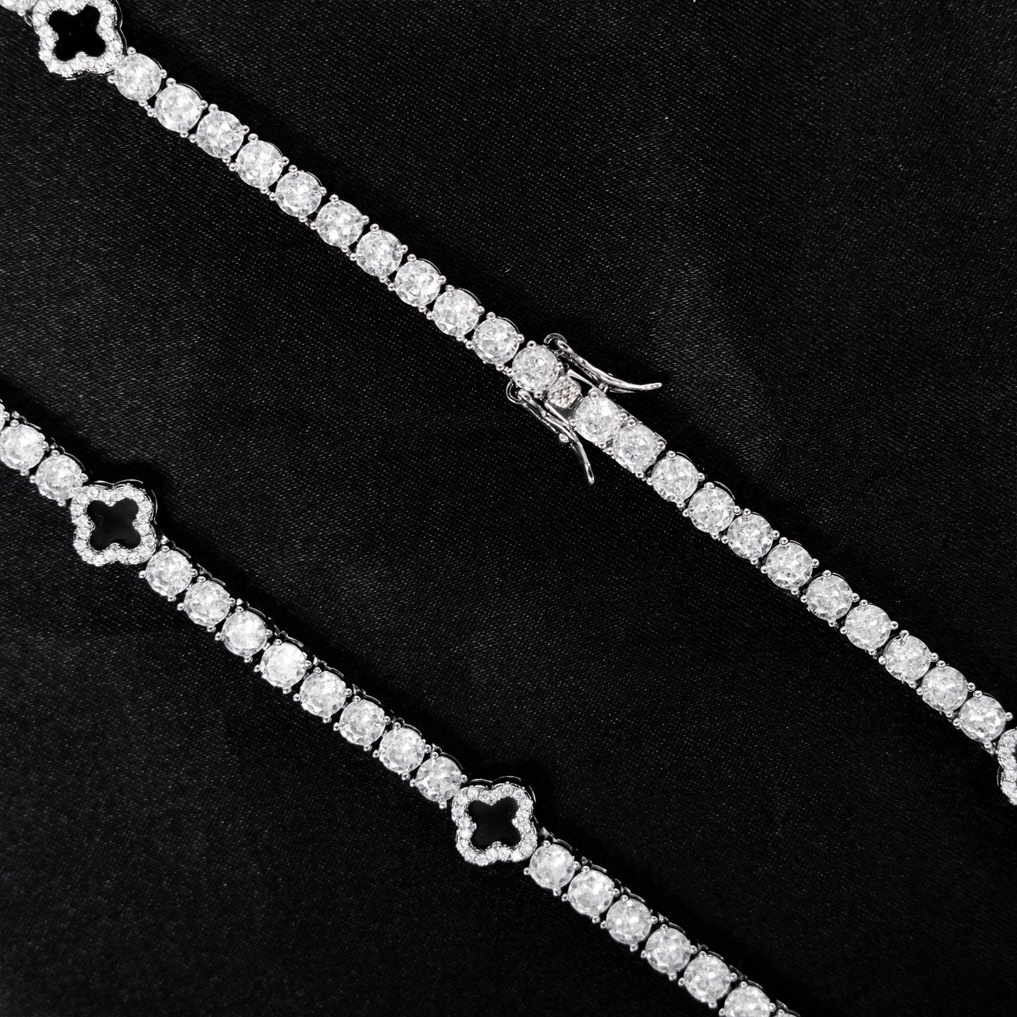 4mm Black Clover Tennis Necklace - White Gold