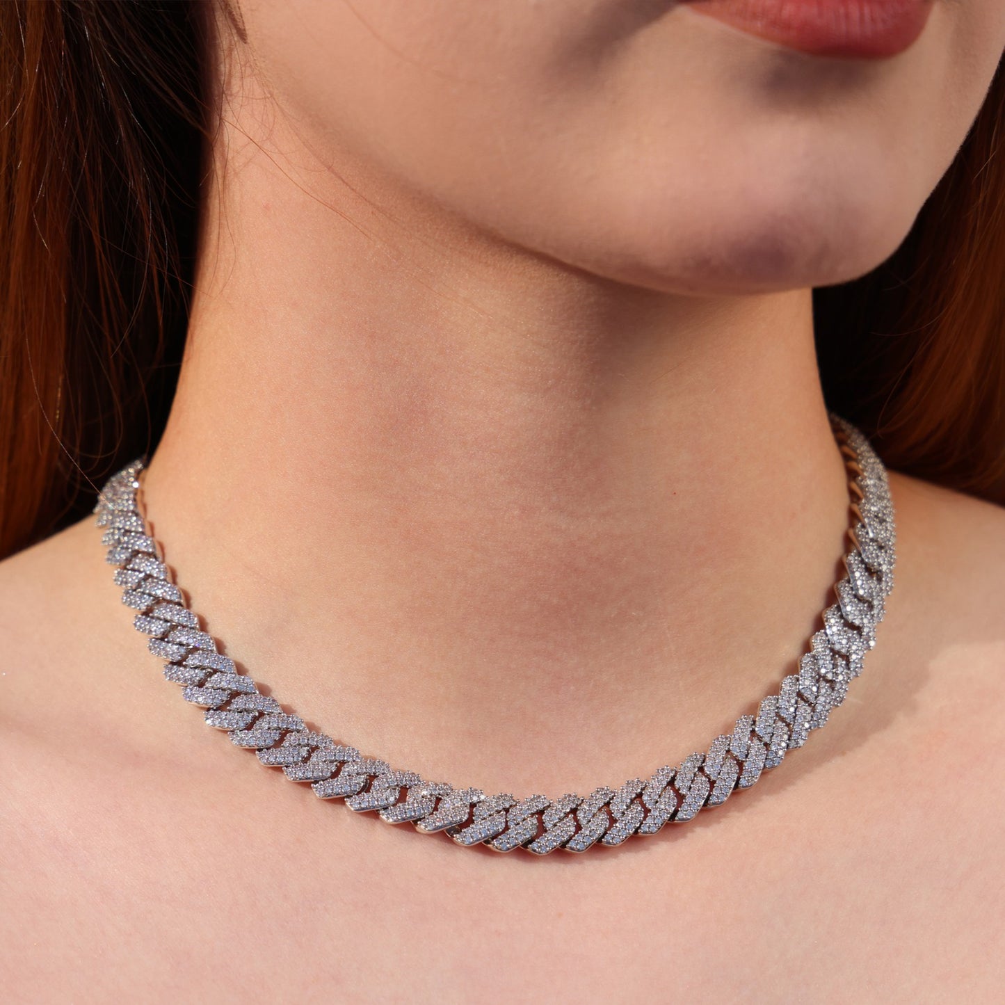 10mm Diamond Prong Link Cuban Necklace - White Gold