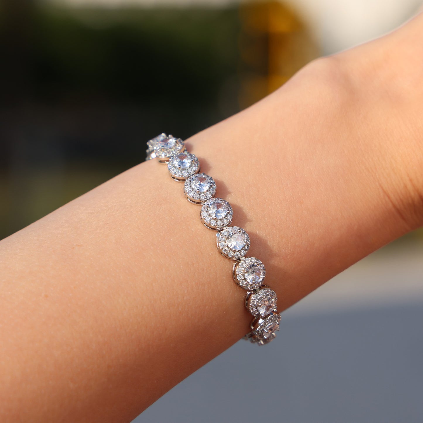 8mm Round Clustered Tennis Necklace + Bracelet Bundle - White Gold