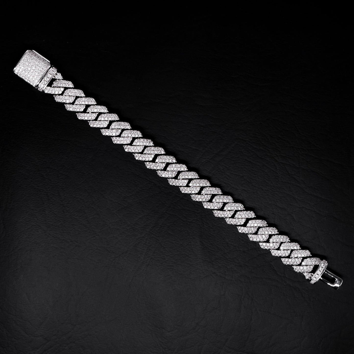 10mm Diamond Prong Link Cuban Bracelet - White Gold