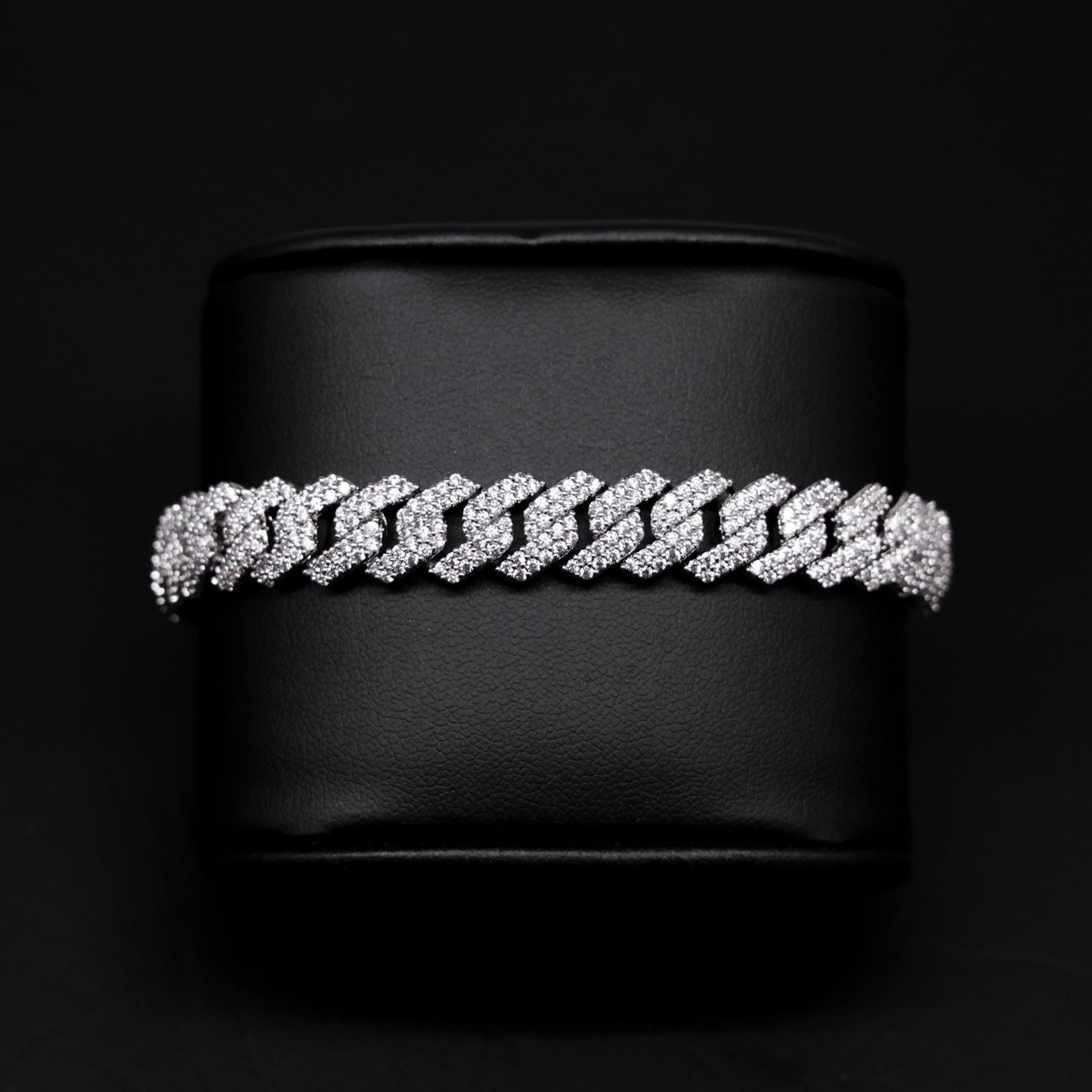 10mm Diamond Prong Link Cuban Bracelet - White Gold