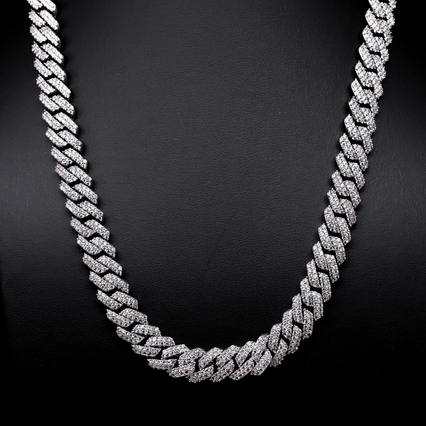 10mm Diamond Prong Link Cuban Chain - White Gold