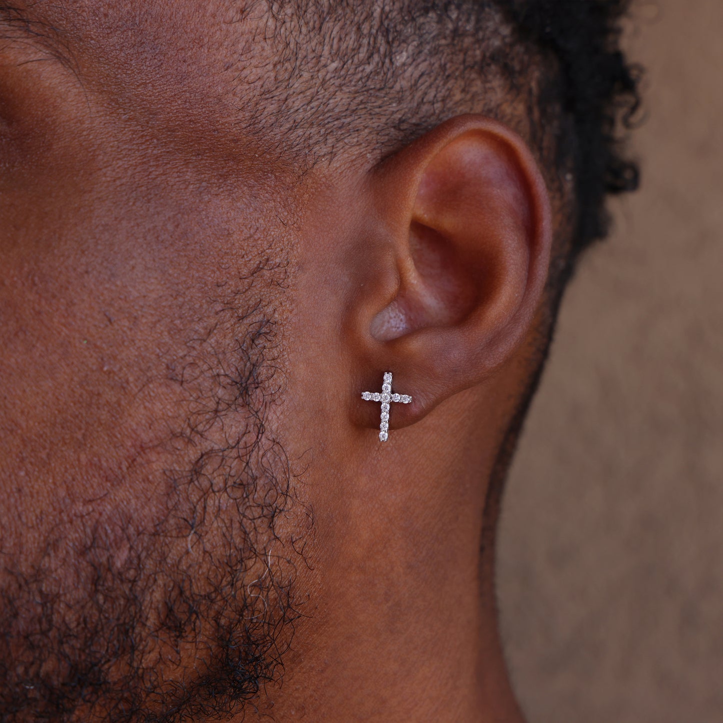 Iced Cross Stud Earrings - 925 Silver