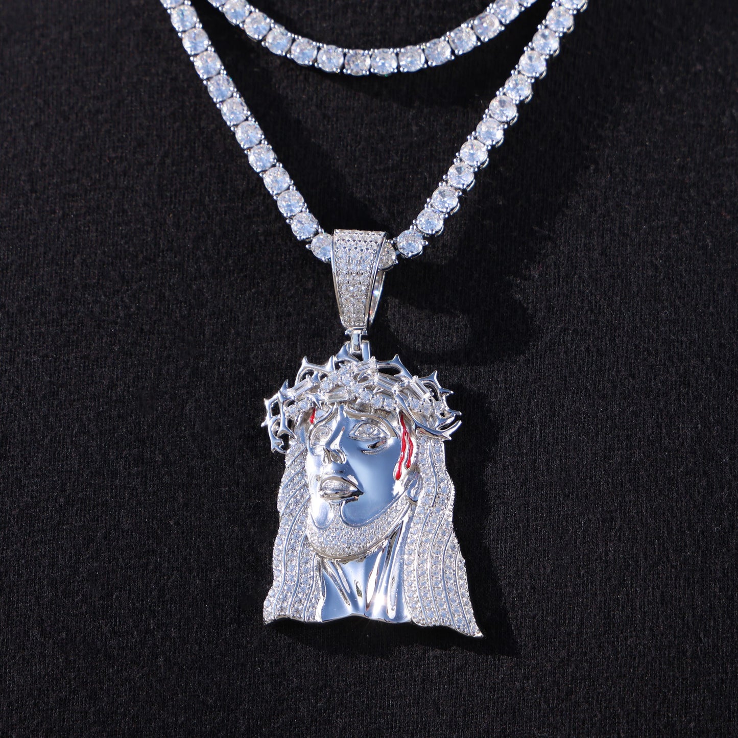 Iced out Jesus Crown Pendant - 925 Silver