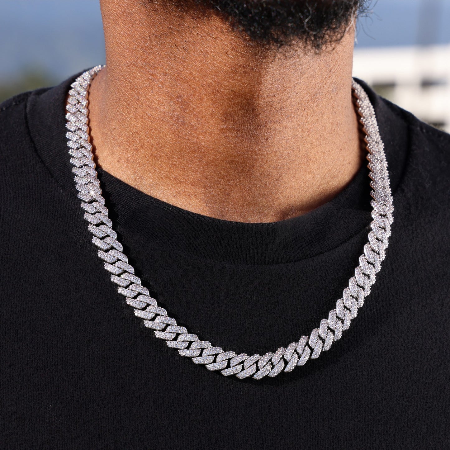 10mm Diamond Prong Link Cuban Chain - White Gold
