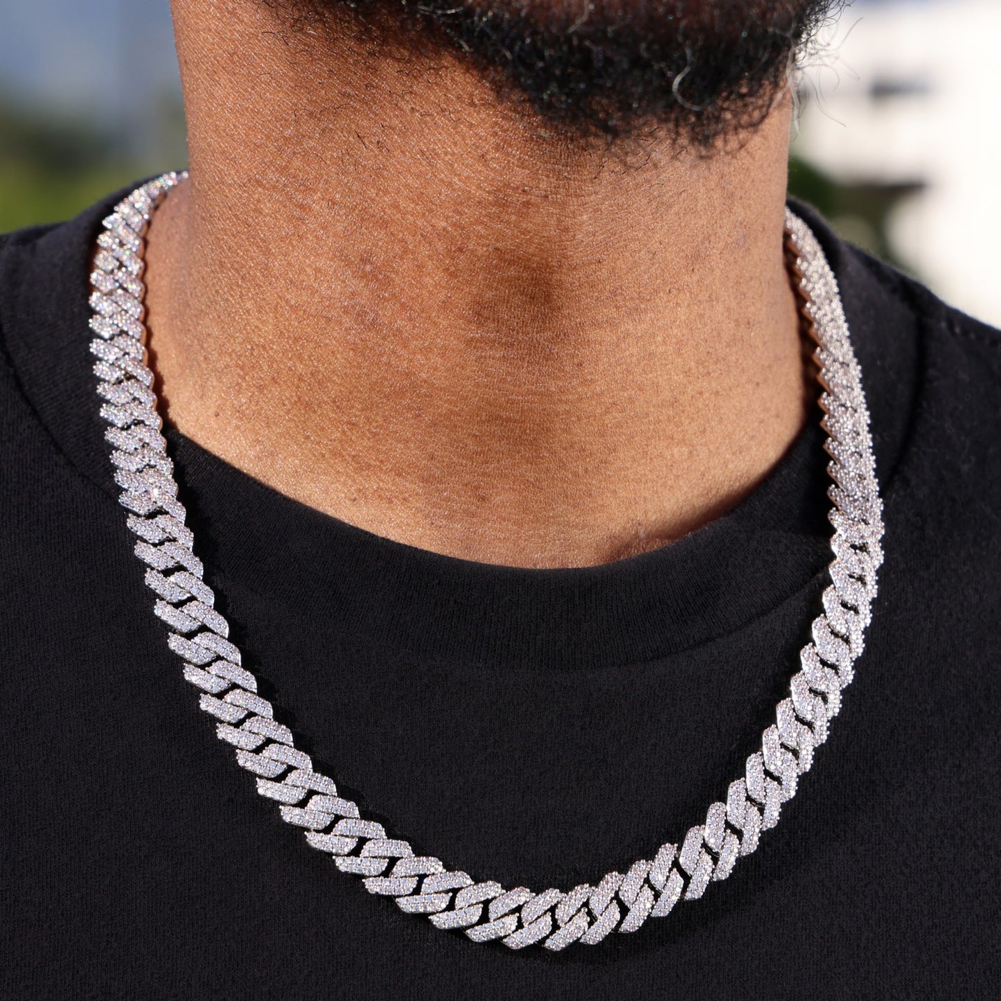 10mm Diamond Prong Link Cuban Chain - White Gold