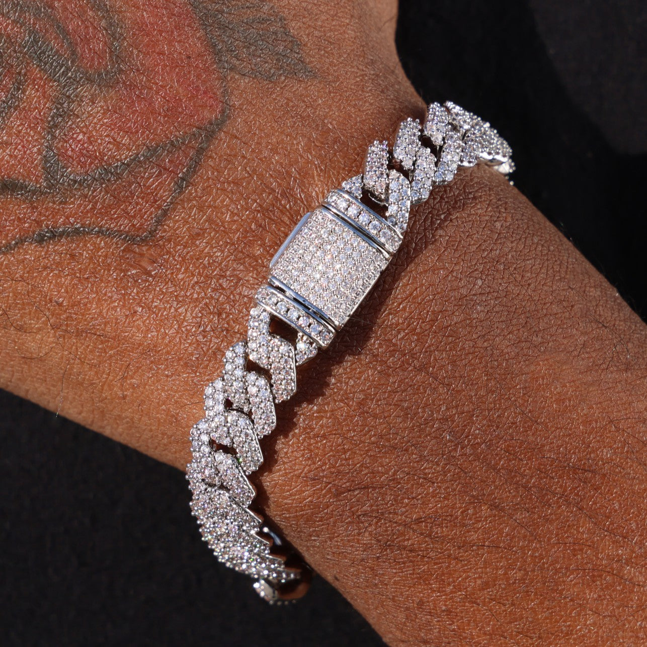 10mm Diamond Prong Link Cuban Bracelet - White Gold