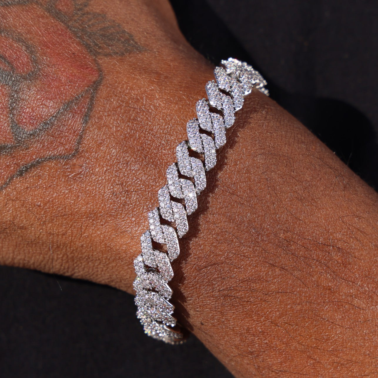 10mm Diamond Prong Link Cuban Bracelet - White Gold