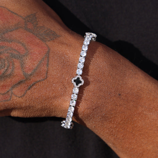 4mm Black Clover Tennis Bracelet - White Gold