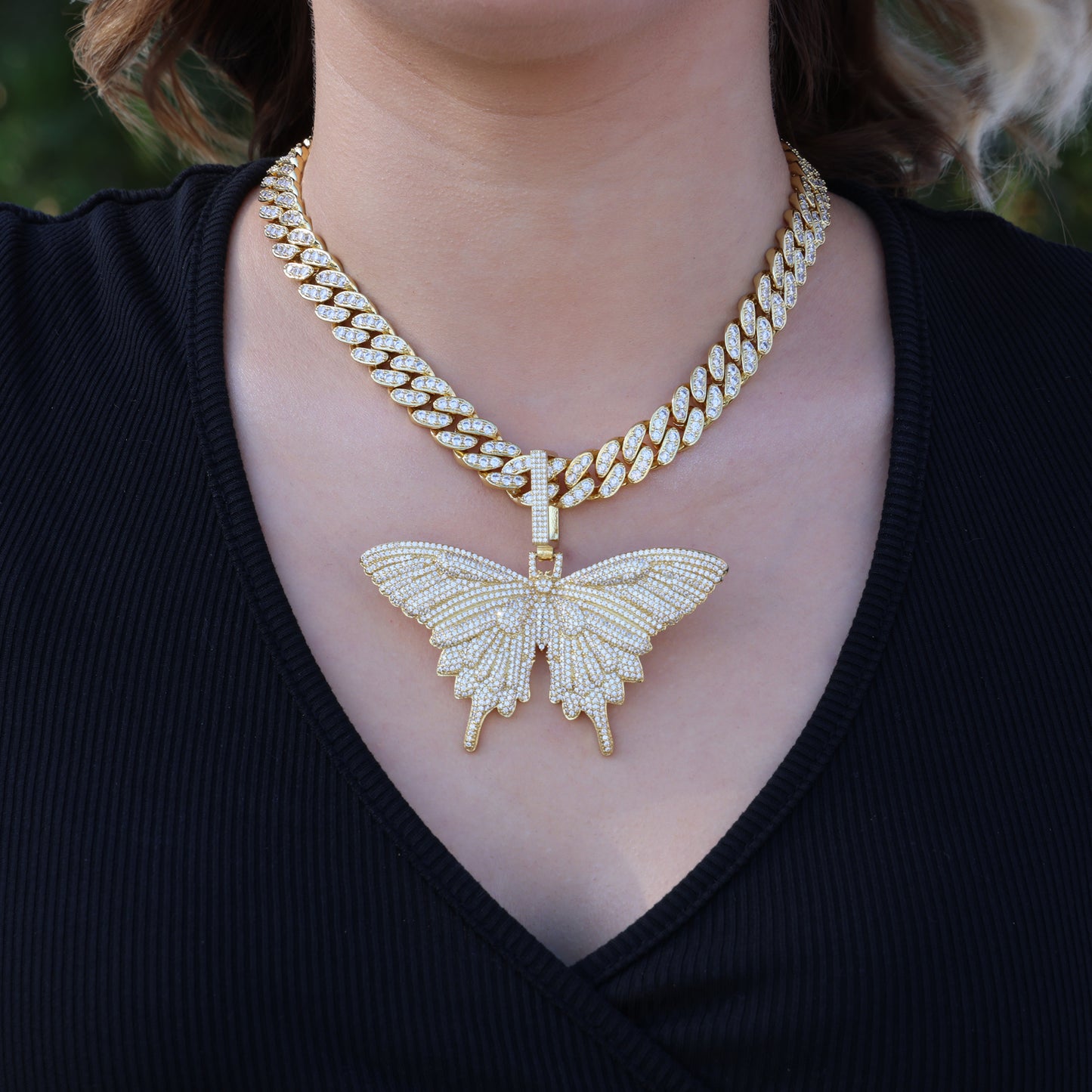 Large Butterfly Diamond Pendant - Gold