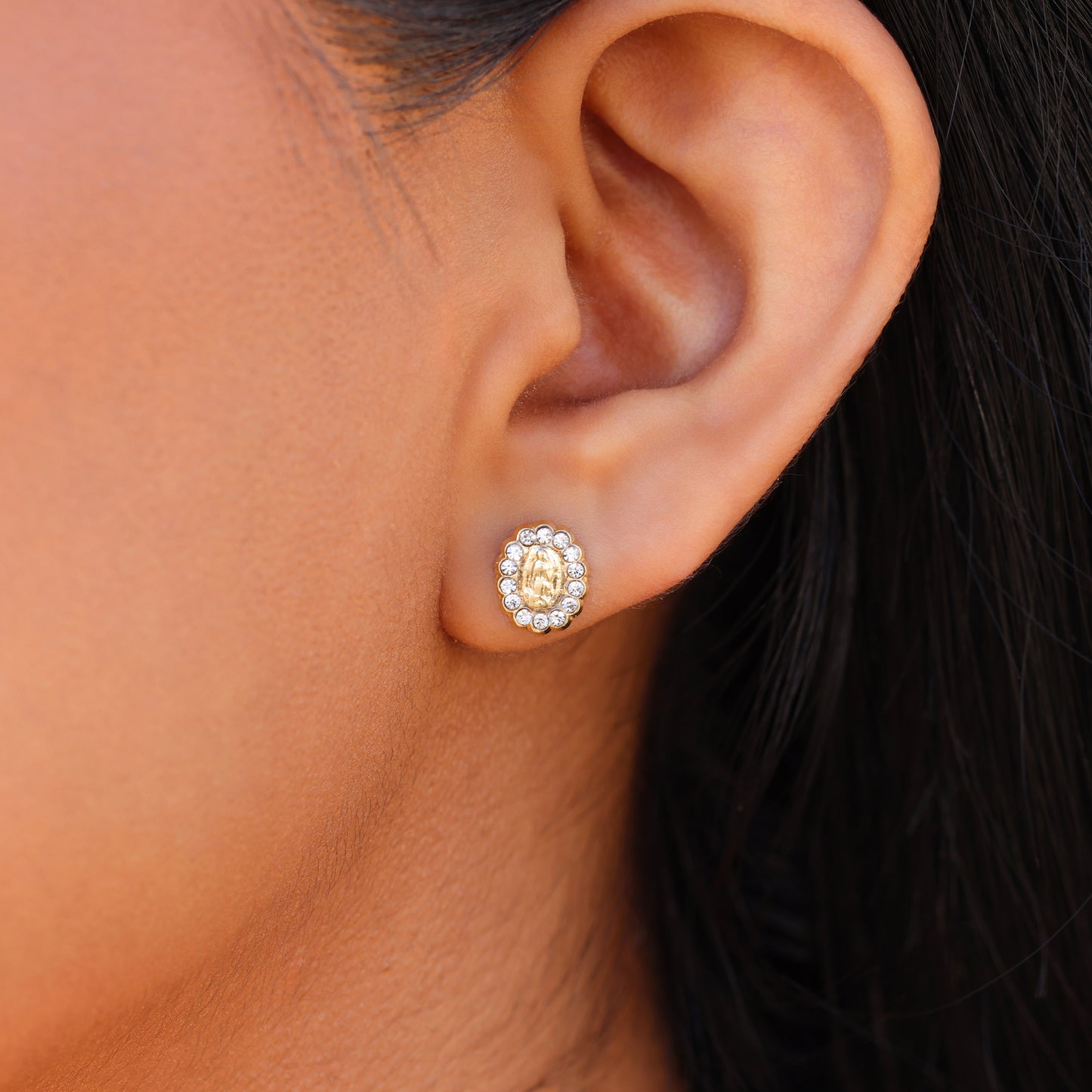Iced Virgin Mary Earrings - 14k Gold