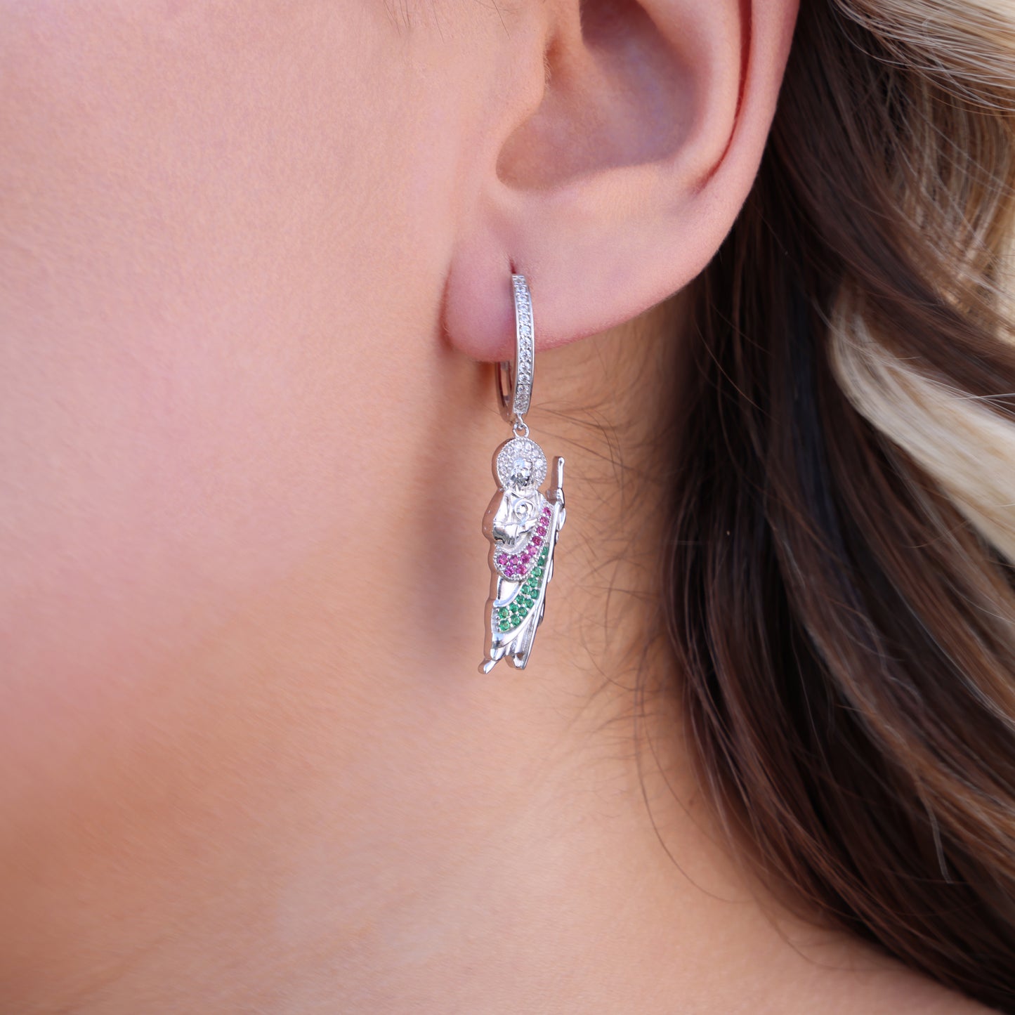 Women's Iced San Judas Earrings - 925 Silver