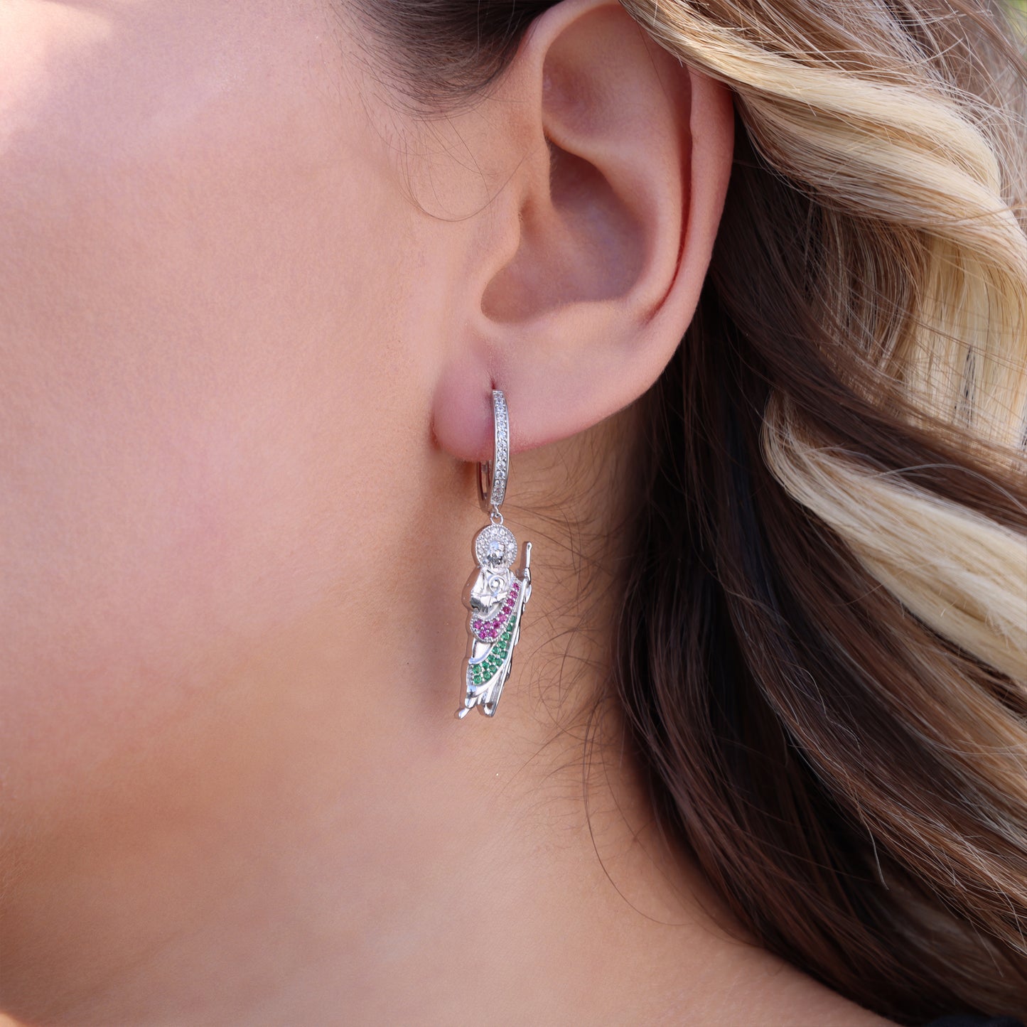 Women's Iced San Judas Earrings - 925 Silver