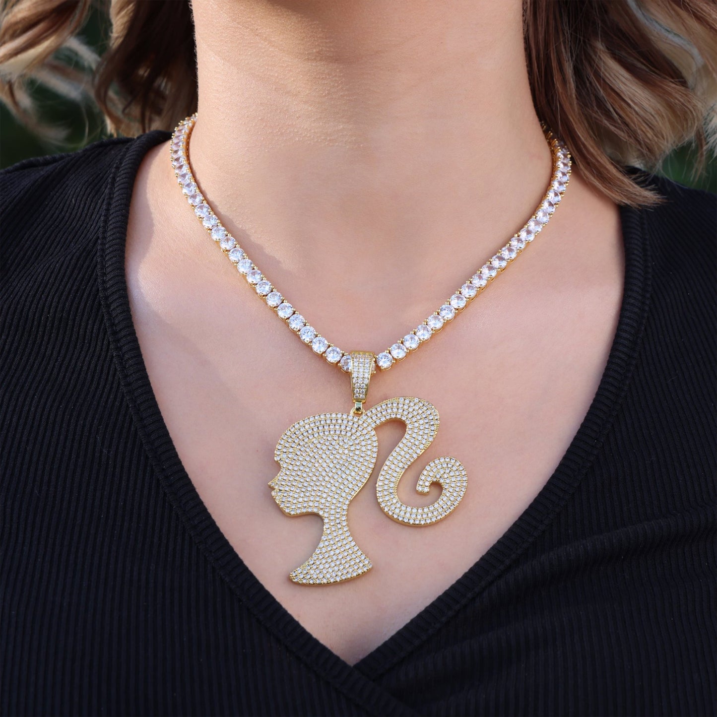 Iced Girl Pendant - Gold
