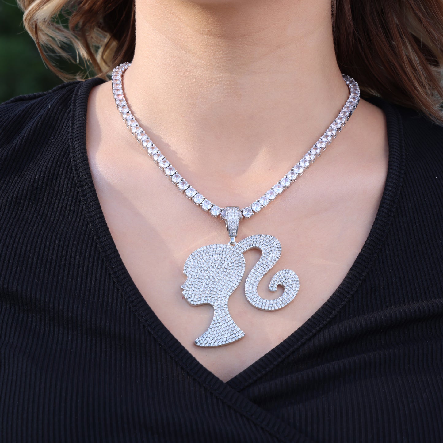 Iced Girl Pendant - White Gold