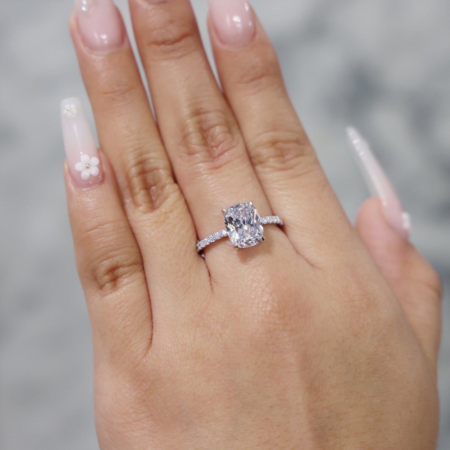 Elongated Cushion Cut CZ Diamond Ring - 925 silver