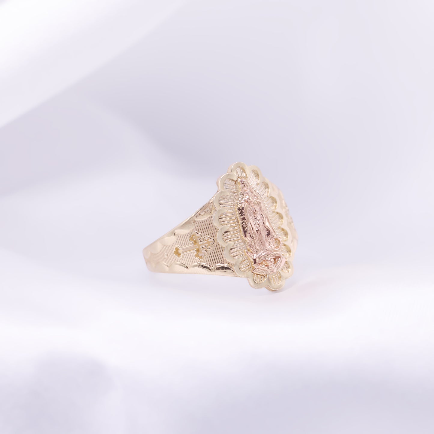Virgin Mary Cross 2-Tone Ring - 10k Gold