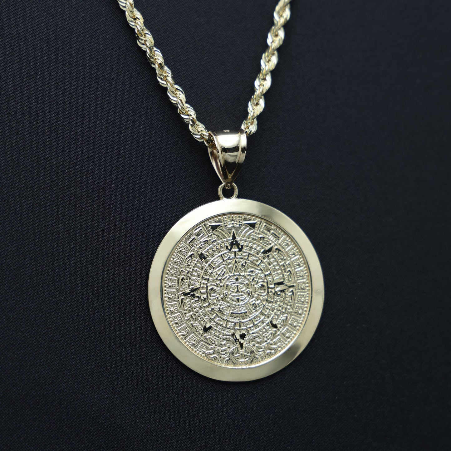 Aztec Calendar Pendant - 14k Gold