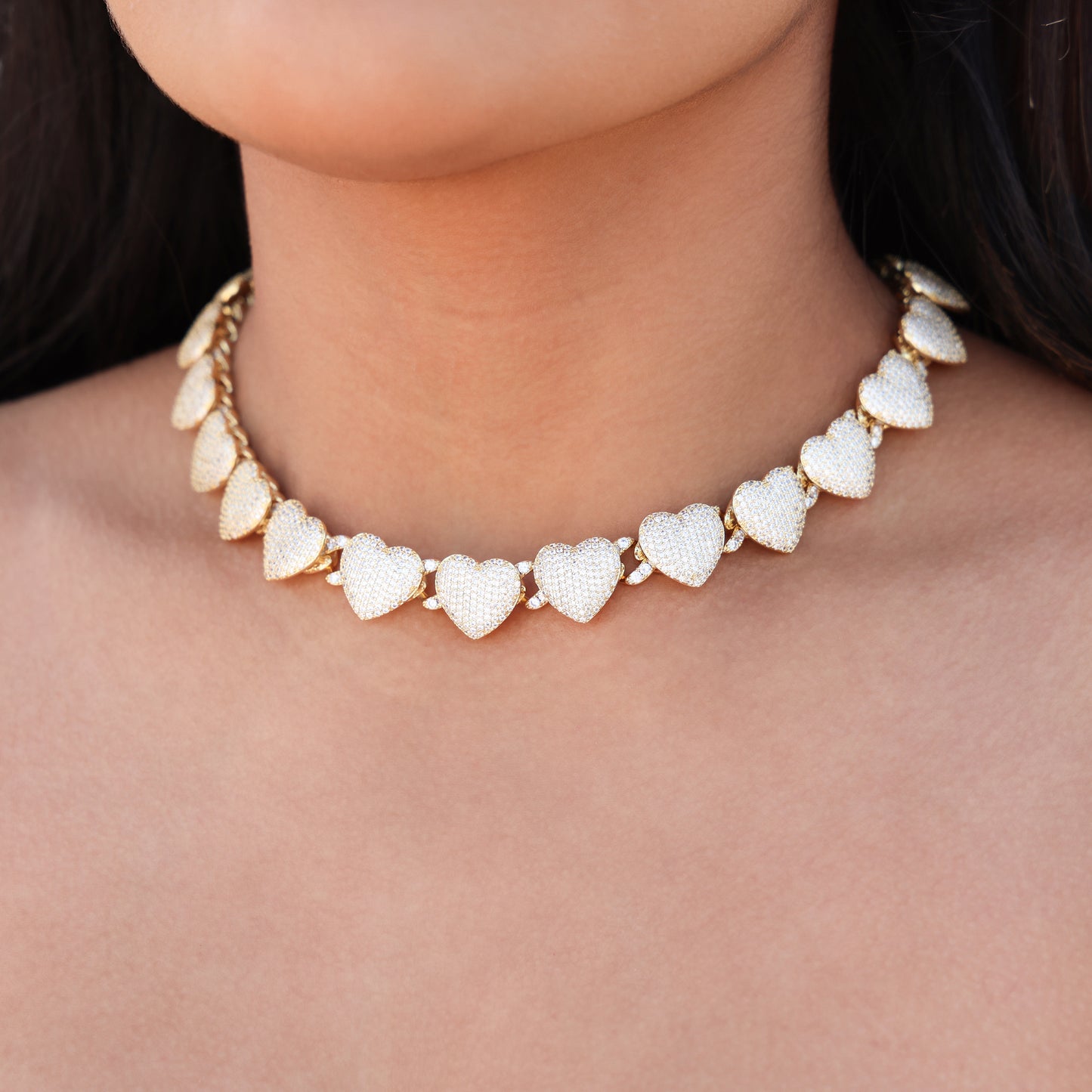 Fully Iced Heart Necklace - Gold
