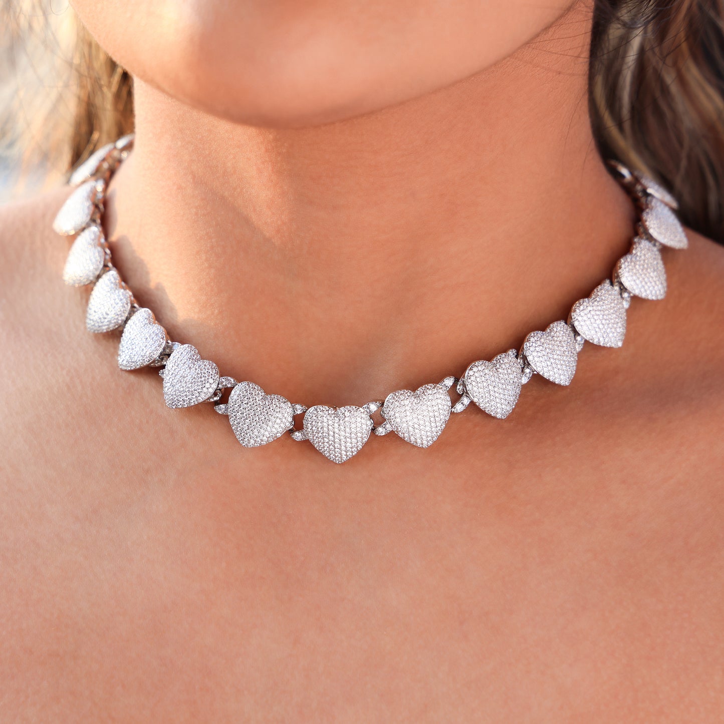 Fully Iced Heart Necklace - White Gold