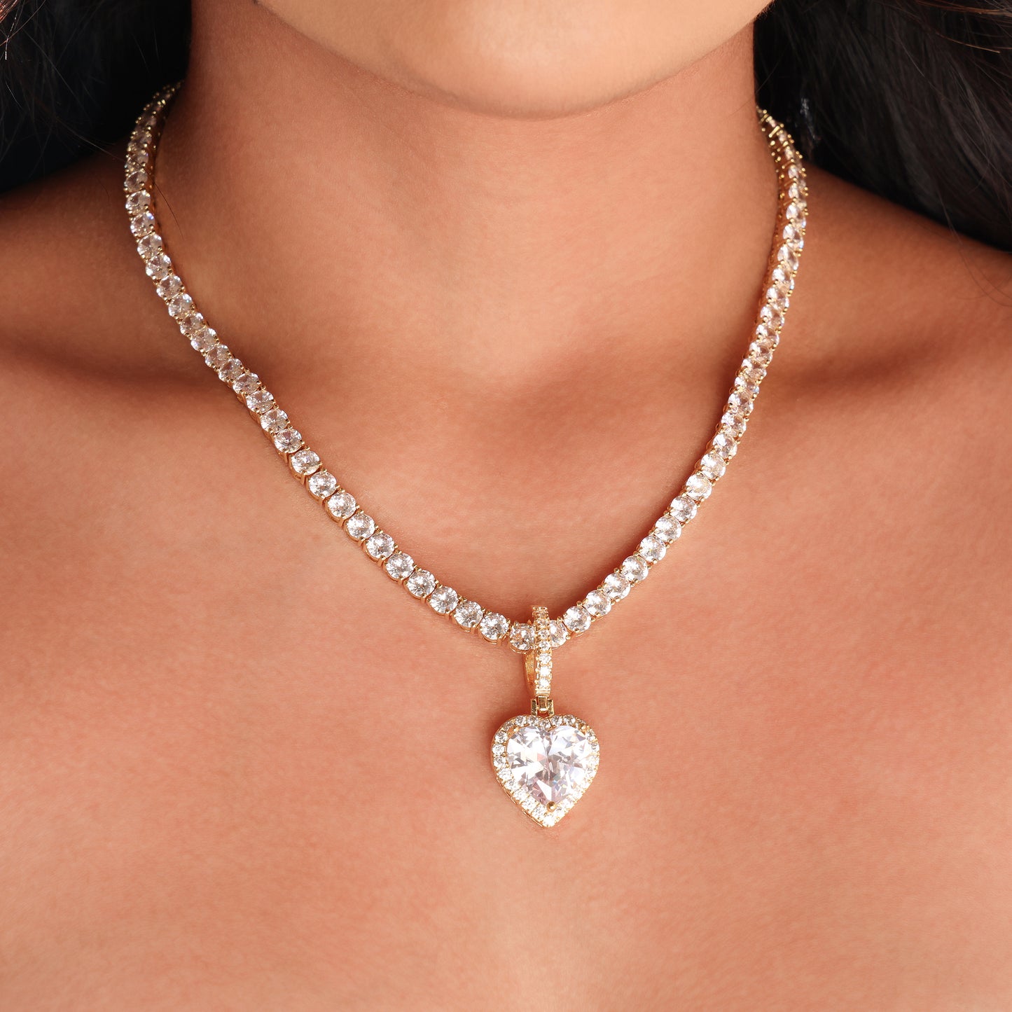 Iced Heart Pendant - Gold