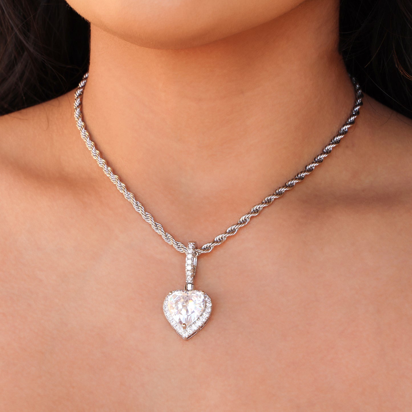 Iced Heart Pendant - White Gold