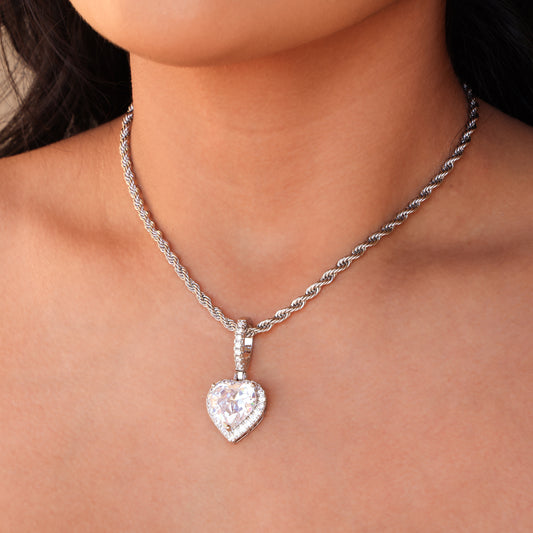 Iced Heart Pendant - White Gold
