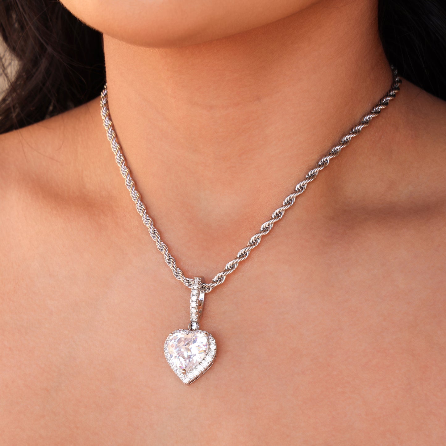 Iced Heart Pendant - White Gold