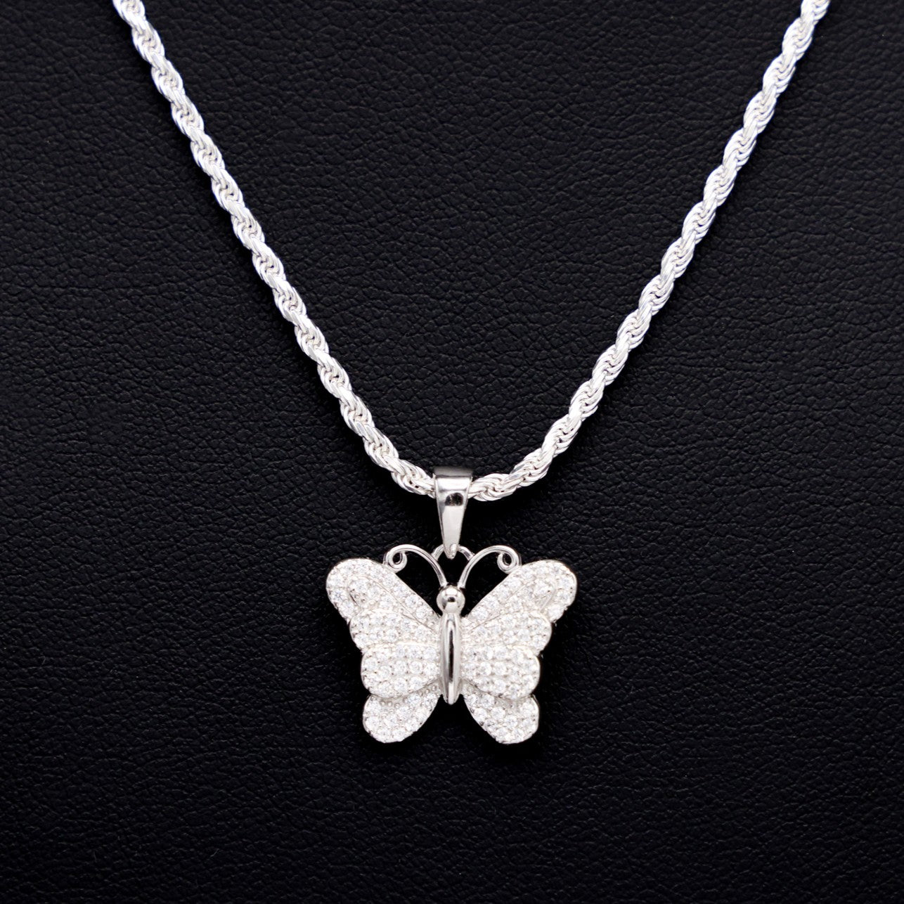 Iced Butterfly Pendant - 925 Silver